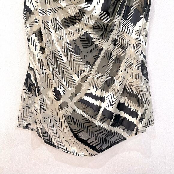 St. John Sheer Lined Silk Blend Draped Neck Sleeveless Cami Black Cream Top - S - Picture 6 of 13